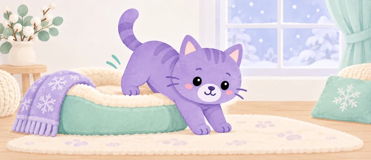 Il gatto Amaeru si muove su un giaciglio basso e caldo in inverno