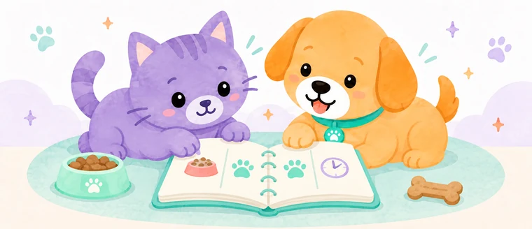Il gatto e il cane Amaeru annotano pasti e snack in un diario illustrato