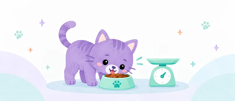 Il gatto Amaeru mangia accanto a una bilancia per controllare il peso