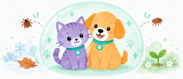 Il gatto e il cane Amaeru protetti da zecche e pulci nelle stagioni