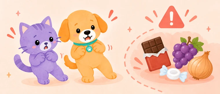 Il gatto e il cane Amaeru si allontanano da cioccolato, uva e cipolla